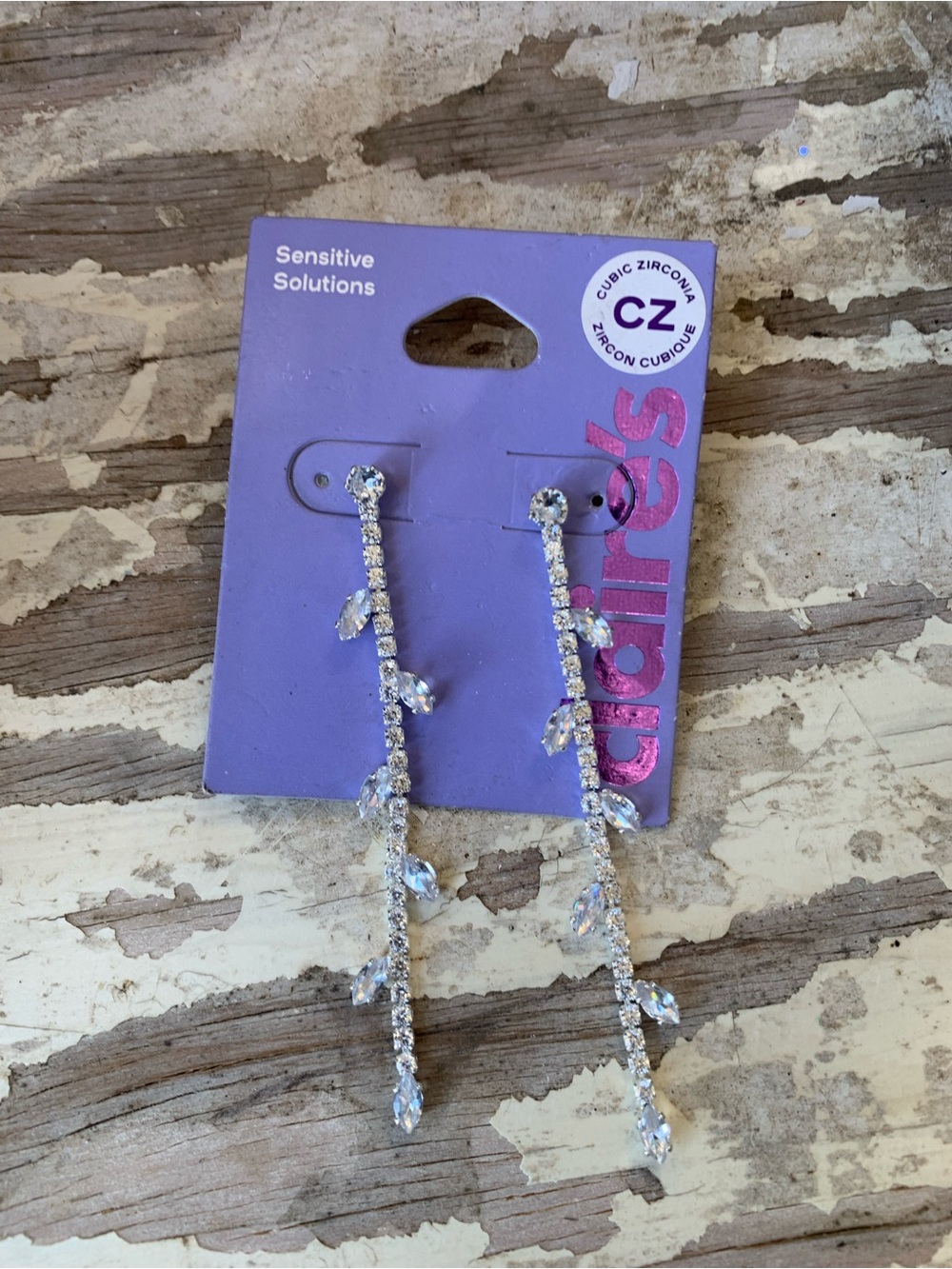 Claire's Silver Crystal Dangle Drop Earrings